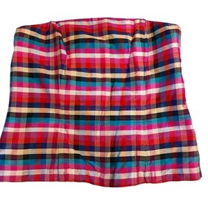 Doncaster Colorful Madras Plaid Silk Strapless Bustier Top XL Like New